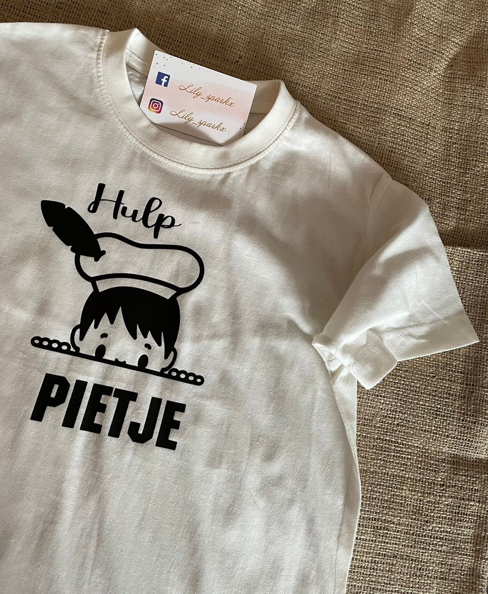 Hulp piet t-shirt- Hulppiet - Sint en piet- Shirt Wit, opdruk Zwart - Maat 6 yr