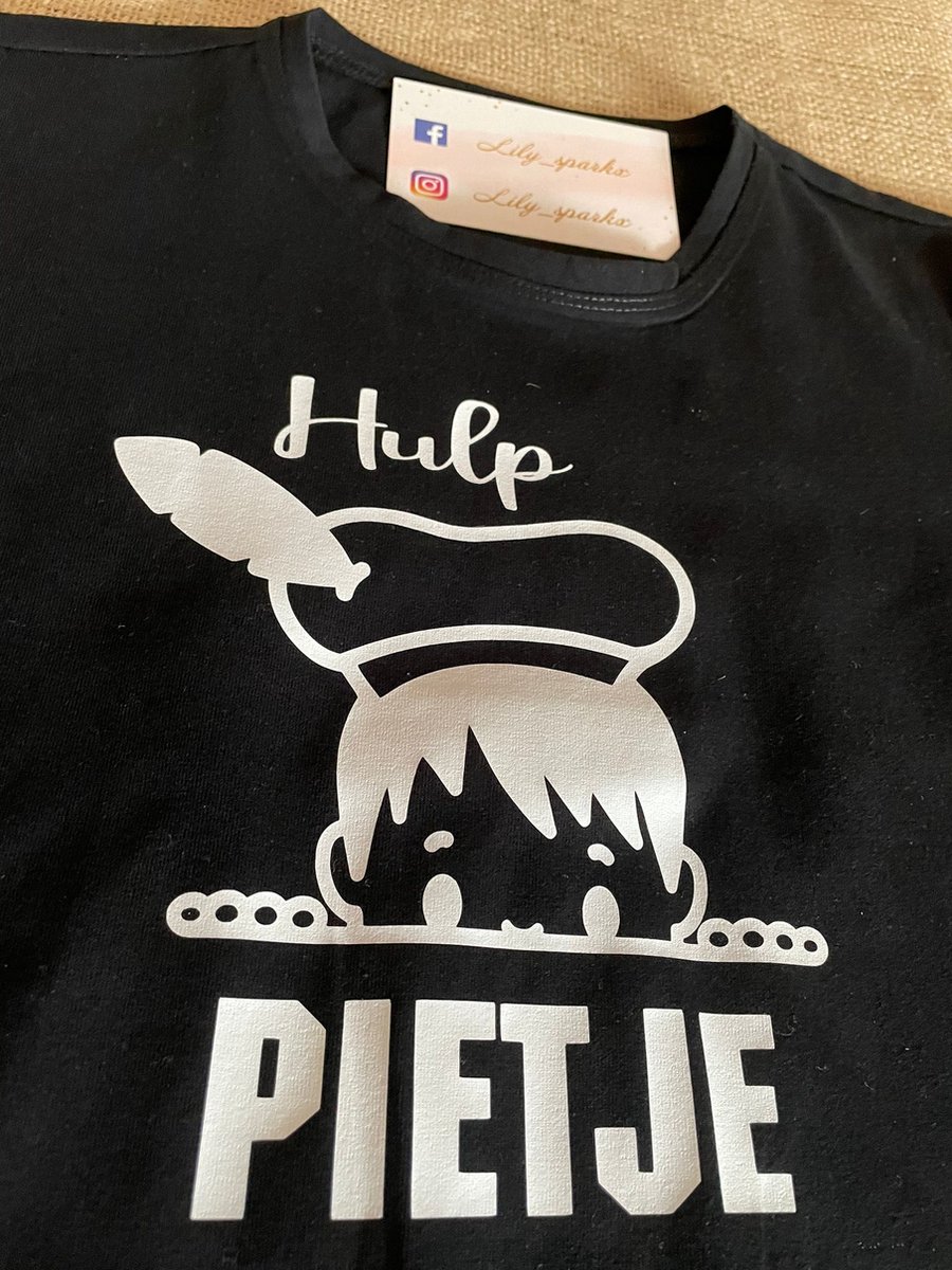 Hulp piet t-shirt- Hulppiet - Sint en piet- Shirt Zwart, opdruk Wit - Maat 2 yr