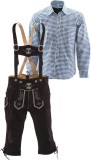 Lederhosen set | Top Kwaliteit | Lederhosen set C (bruine broek + blauw overhemd), M, 48