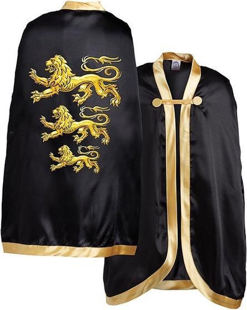 Liontouch - Verkleedkleding - Riddercape - Drie Leeuwen - zwart - goud