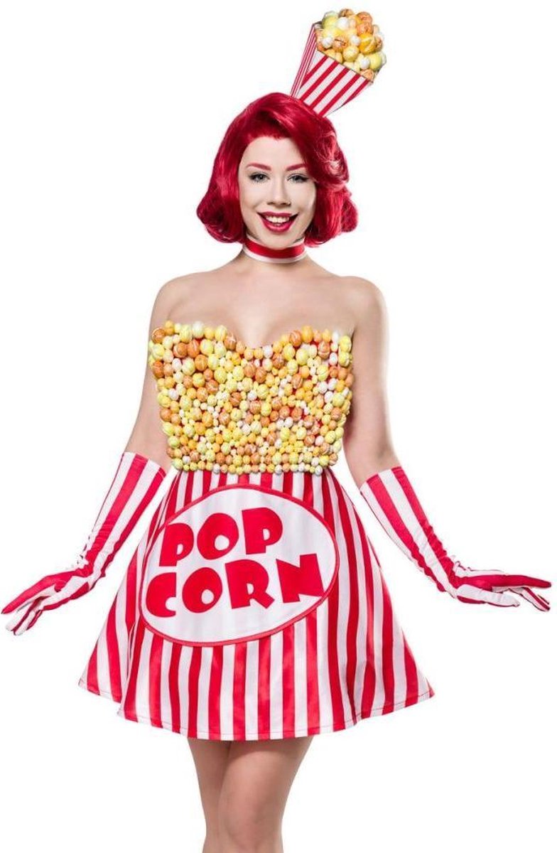 Mask Paradise Kostuum -L- Popcorn Girl Rood/Wit