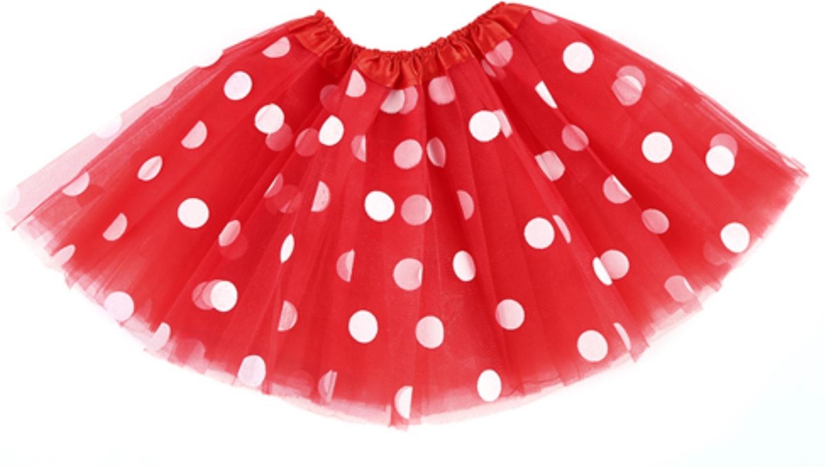 Rode tutu polkadots rok gestippeld - maat L-XL-XXL - Minnie Mouse witte stippen tule rokje petticoat rock 'n' roll