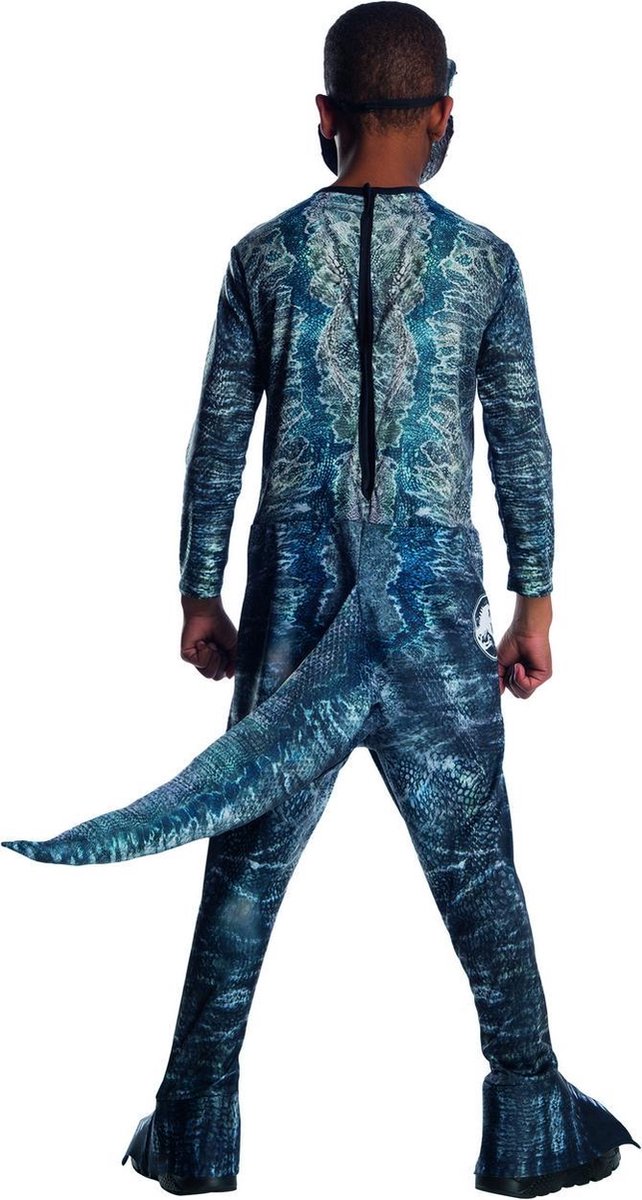 Rubies - Dinosaurus Kostuum - Jurassic World Velociraptor Dinosaurus Kind Kostuum - Blauw, Grijs - Maat 128 - Carnavalskleding - Verkleedkleding