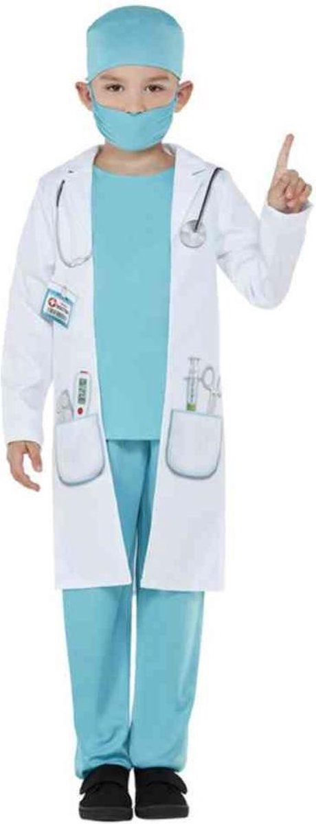 Smiffy's - Dokter & Tandarts Kostuum - Jonge Chirurg Kind Kostuum - Blauw, Wit / Beige - Large - Carnavalskleding - Verkleedkleding