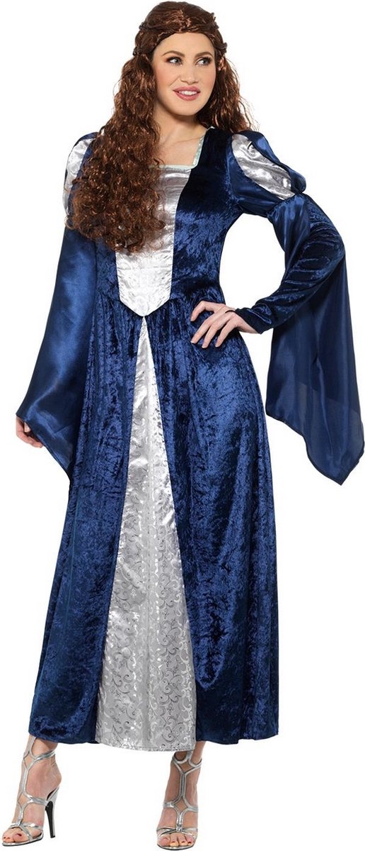 Smiffy's - Middeleeuwen & Renaissance Kostuum - Onbereikbaar Schone Middeleeuwse Prinses - Vrouw - Blauw, Zilver - Large - Carnavalskleding - Verkleedkleding