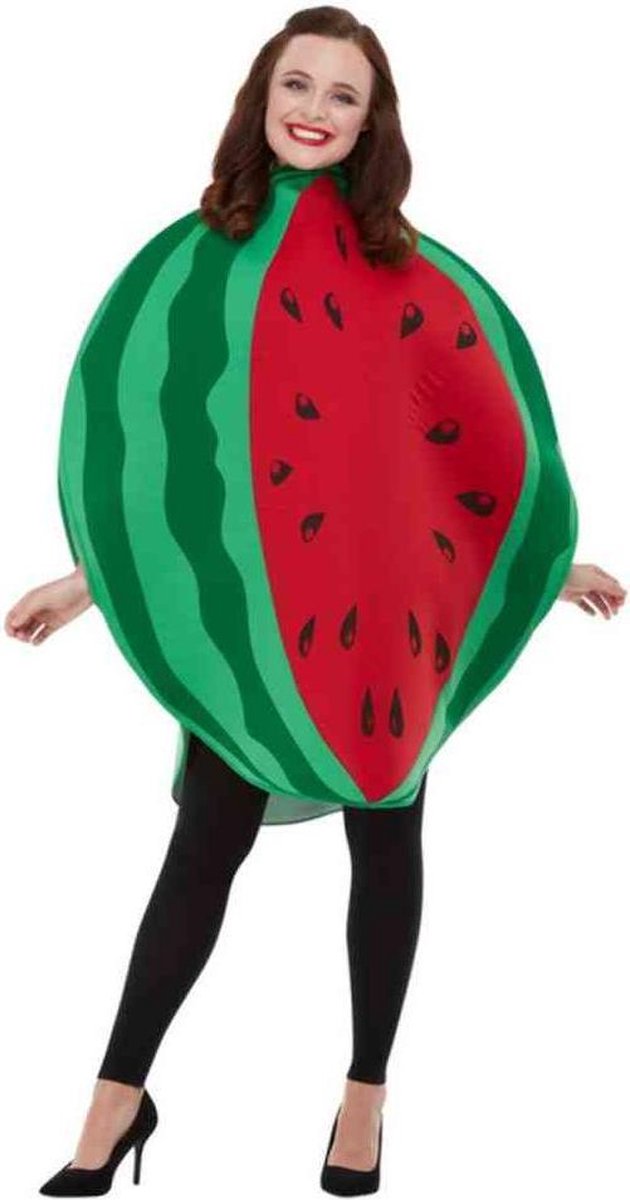 Smiffy's - Natuur Groente & Fruit Kostuum - Sappige Ronde Watermeloen Kostuum - Rood, Groen - One Size - Carnavalskleding - Verkleedkleding