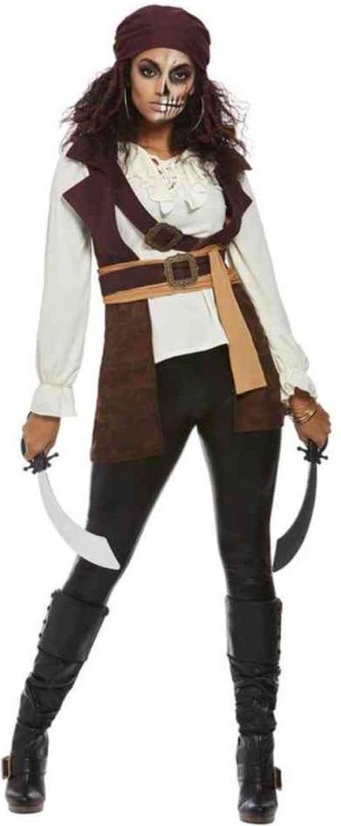 Smiffy's - Piraat & Viking Kostuum - Filmische Piraat Dame Vrouw - Bruin, Wit / Beige - Small - Carnavalskleding - Verkleedkleding