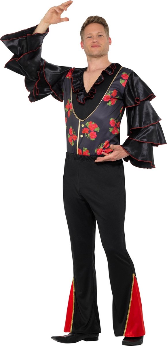 Smiffy's - Spaans & Mexicaans Kostuum - Bloemrijk Flamenco Artiest Paco - Man - Zwart - Medium - Carnavalskleding - Verkleedkleding