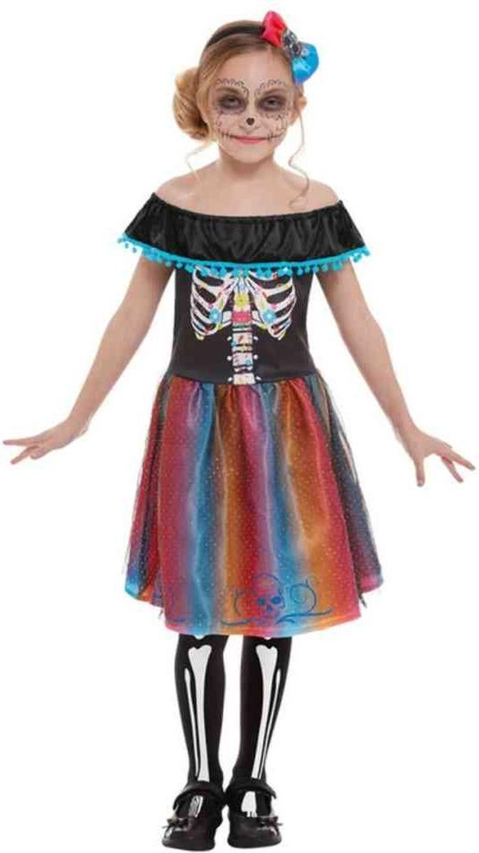 Smiffy's - Spaans & Mexicaans Kostuum - Zwierig Mexicaans Dias De Los Muertos - Meisje - Zwart - Medium - Halloween - Verkleedkleding