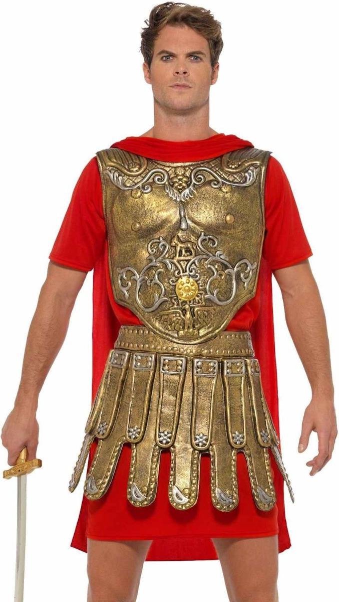 Smiffy's - Strijder (Oudheid) Kostuum - Onverslaanbare Gladiator Postulaticius - Man - Rood, Goud - Medium - Carnavalskleding - Verkleedkleding