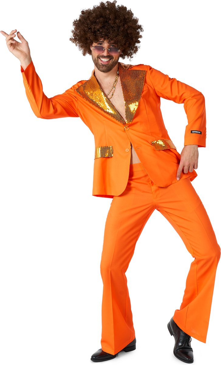 Suitmeister Disco Kostuum - Mannen Pak - Oranje - Saturday Night Fever - Maat S