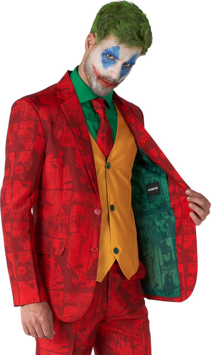 Suitmeister Scarlet Joker™ - Heren Pak - Batman DC Comics - Komt met Colbert, Pantalon, Stropdas en Gillet - Rood - Maat XL