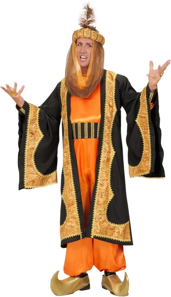 Widmann - 1001 Nacht & Arabisch & Midden-Oosten Kostuum - Oosterse Sultan Kostuum Man - Oranje, Zwart, Goud - Small - Carnavalskleding - Verkleedkleding