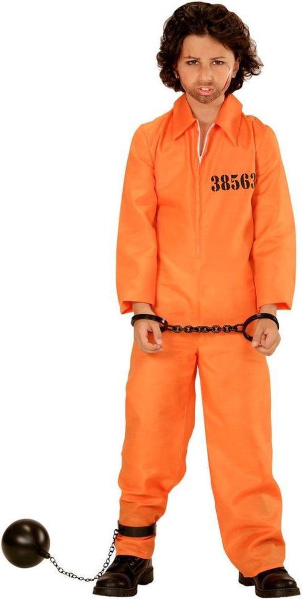 Widmann - Boef Kostuum - Gevangene - Jongen - Oranje - Maat 128 - Carnavalskleding - Verkleedkleding