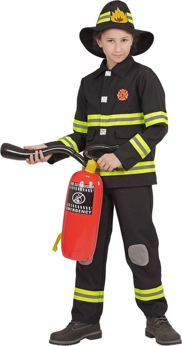 Widmann - Brandweer Kostuum - Nypd Brandweer Zwart - Jongen - Zwart - Maat 158 - Carnavalskleding - Verkleedkleding