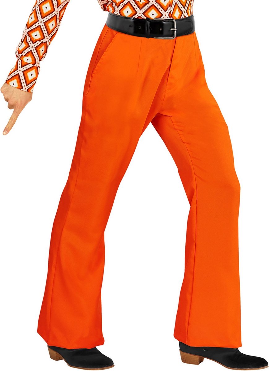 Widmann - Hippie Kostuum - Groovy Gandalf 70s Heren Broek, Oranje Man - Oranje - XXL - Carnavalskleding - Verkleedkleding