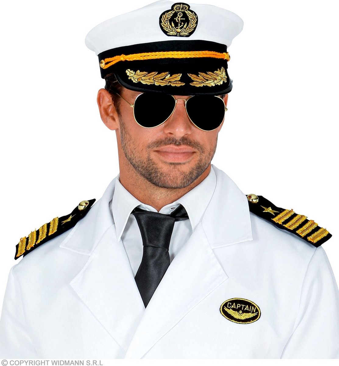 Widmann - Kapitein & Matroos & Zeeman Kostuum - Kapitein Van De Liefdesboot Accessoire Set - Wit / Beige, Goud - Carnavalskleding - Verkleedkleding
