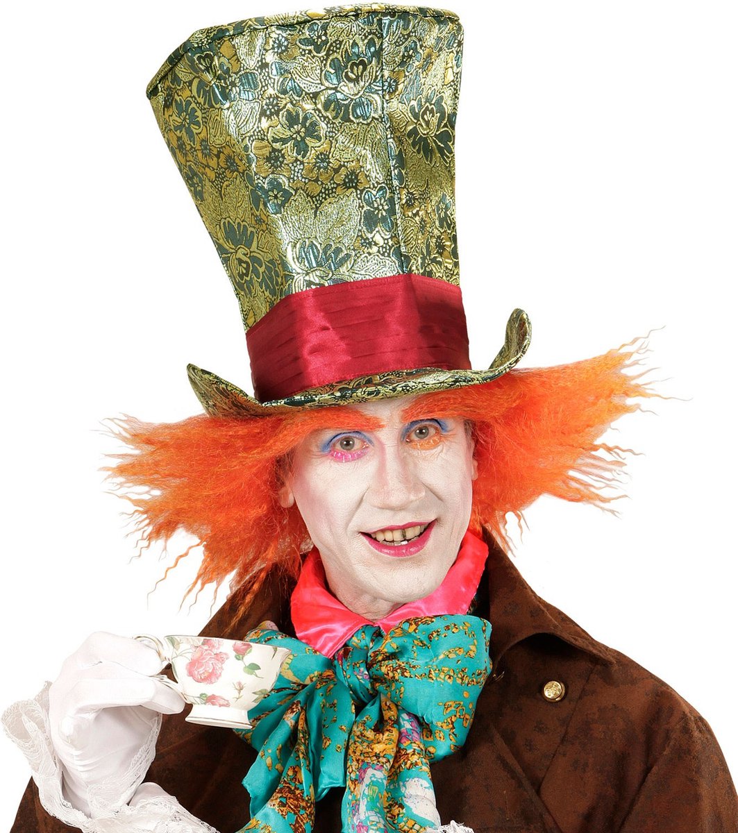 Widmann - Mad Hatter Kostuum - Spectaculaire Hoge Hoed Crazy Hatter Met Haar - Groen, Oranje - Carnavalskleding - Verkleedkleding