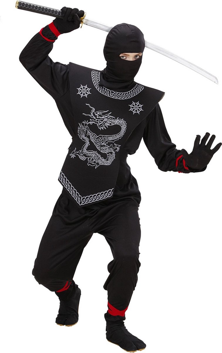 Widmann - Ninja & Samurai Kostuum - Zwarte Ninja Prince Of Thieves Kostuum Jongen - Zwart - Maat 128 - Carnavalskleding - Verkleedkleding