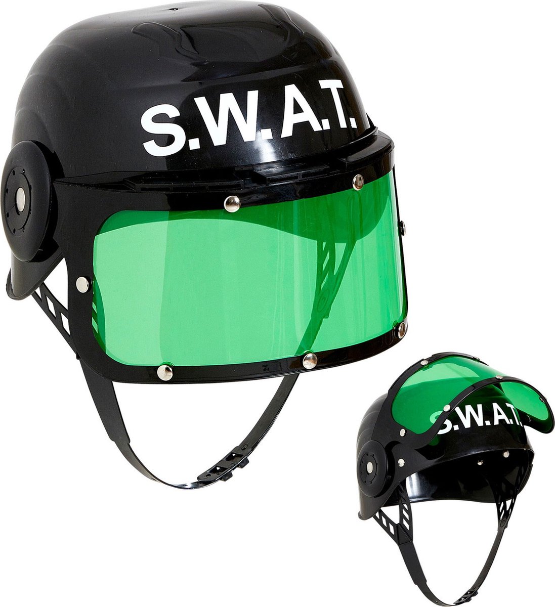 Widmann - Politie & Detective Kostuum - Overval Plastic Swat Helm - Zwart - Carnavalskleding - Verkleedkleding