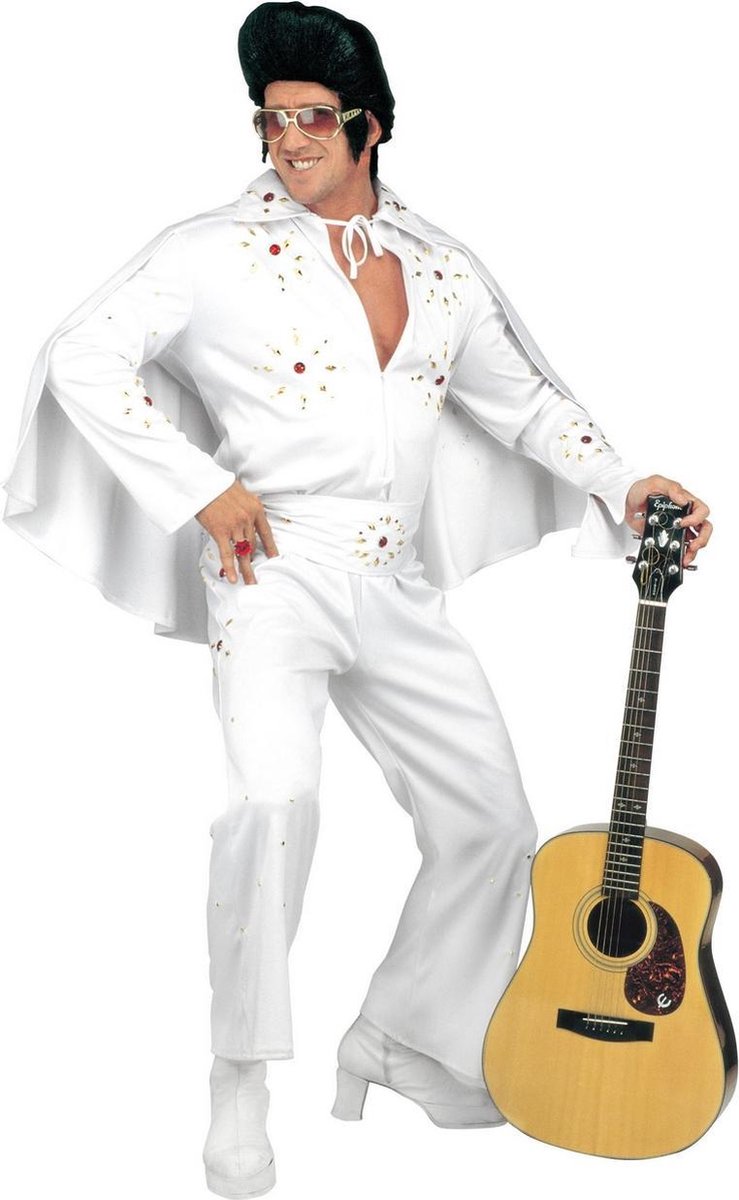 Widmann - Rock & Roll Kostuum - King Of Rock, Zeer Luxe Uitvoering White Elvis Kostuum Man - Wit / Beige - Large - Carnavalskleding - Verkleedkleding