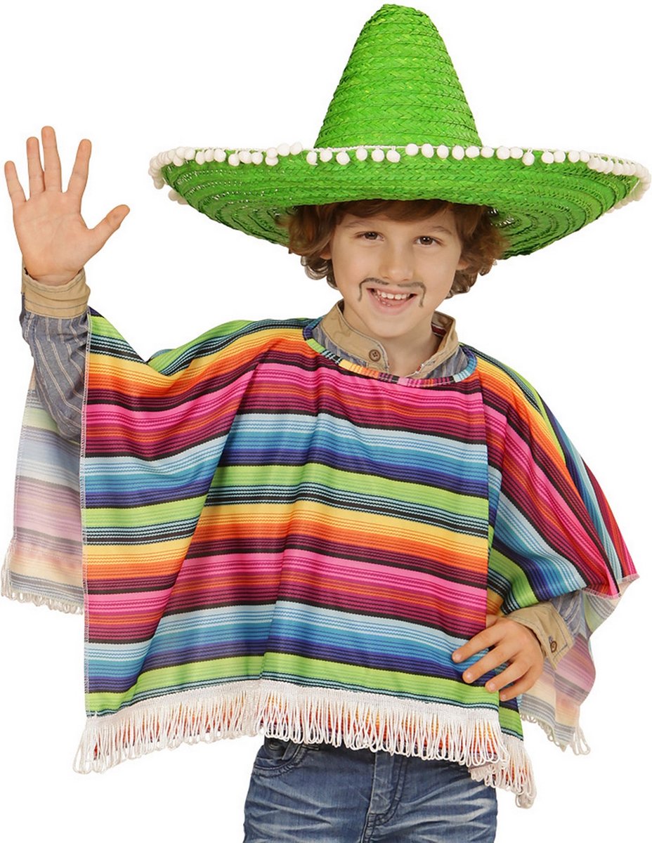 Widmann - Spaans & Mexicaans Kostuum - Hola Hombre Mexicaanse Poncho Kind Kostuum - Multicolor - One Size - Carnavalskleding - Verkleedkleding