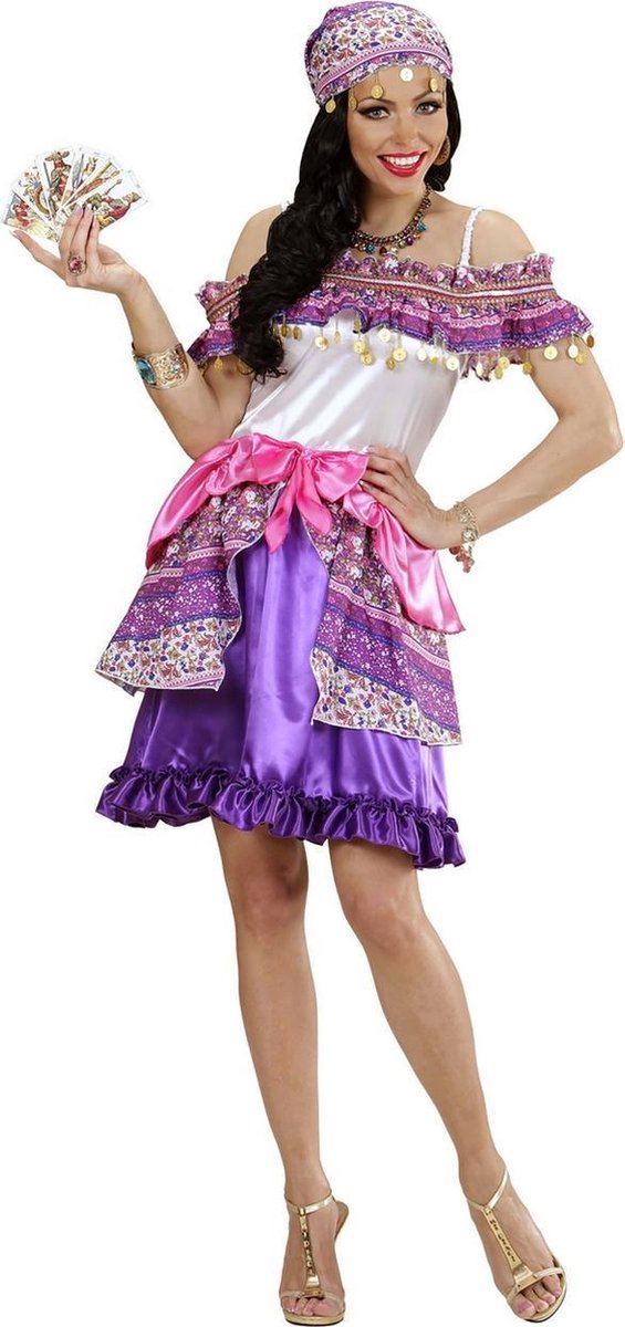 Widmann - Zigeuner & Zigeunerin Kostuum - Traditionele Zigeunerin Kostuum - Paars, Roze - Maat 116 - Carnavalskleding - Verkleedkleding