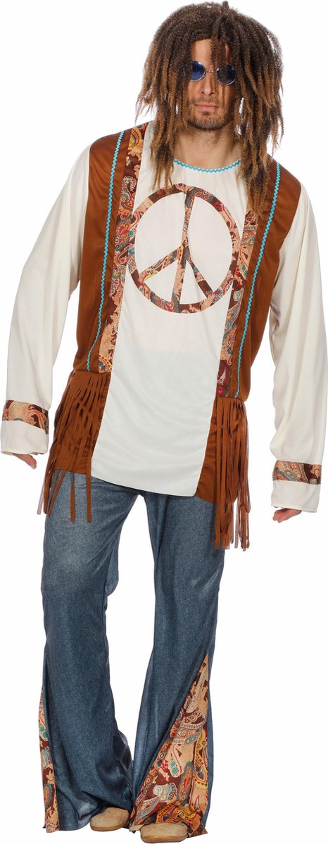 Wilbers & Wilbers - Hippie Kostuum - Hippie Peace Forever - Man - Bruin - Maat 48 - Carnavalskleding - Verkleedkleding