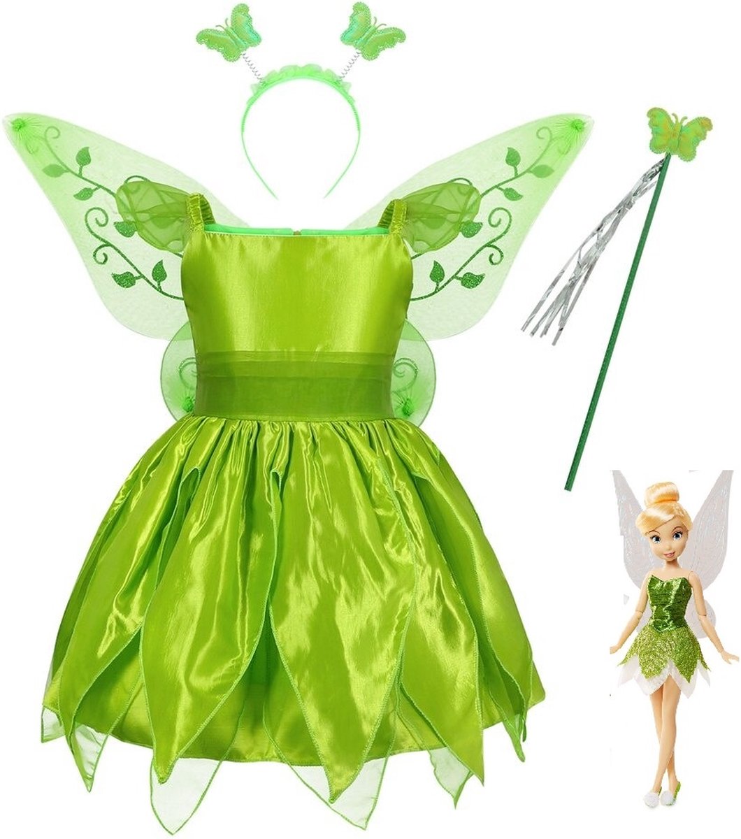 WiseGoods Luxe Tinkerbell Kostuum Meisje - Kostuums Meisjes - Carnaval - Speelgoed - Cadeau - Halloween - Verkleedkleren 116/122