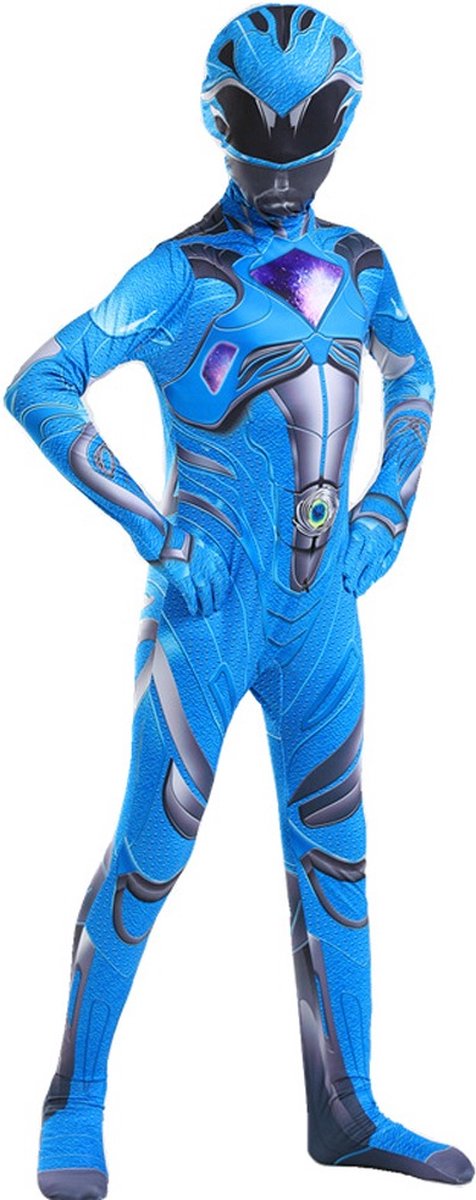 WiseGoods Premium Power Rangers Kostuum - Kostuums Carnaval - Halloween - Verkleden Kinderen - Verkleedkleren - Blauw - 110/116