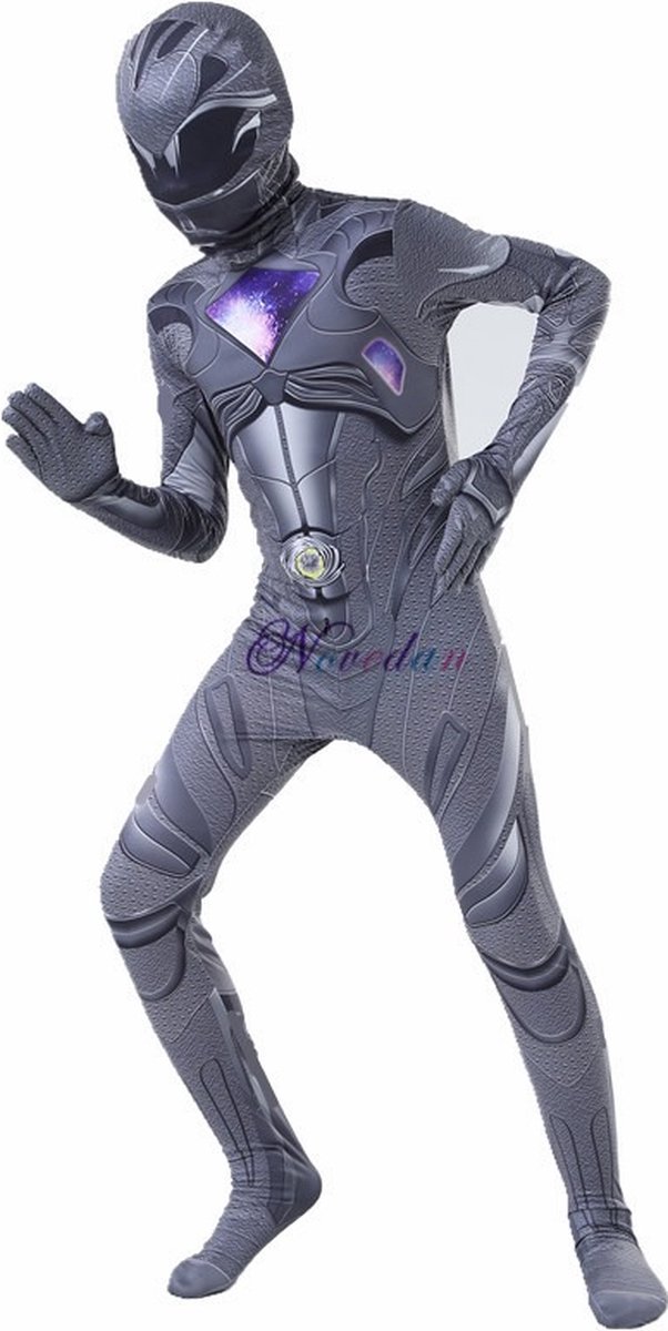 WiseGoods Premium Power Rangers Kostuum - Kostuums Carnaval - Halloween - Verkleden Kinderen - Verkleedkleren - Grijs - 110/116