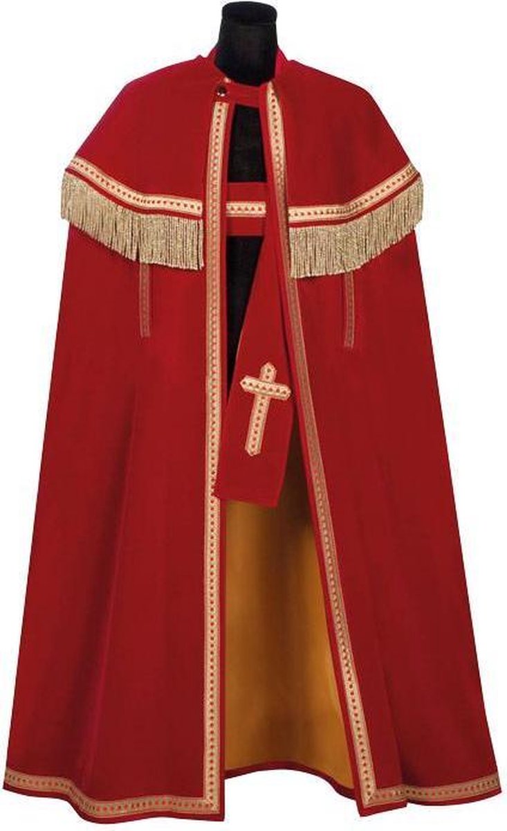 Witbaard Mantel Sinterklaas Fluweel Rood/goud One-size