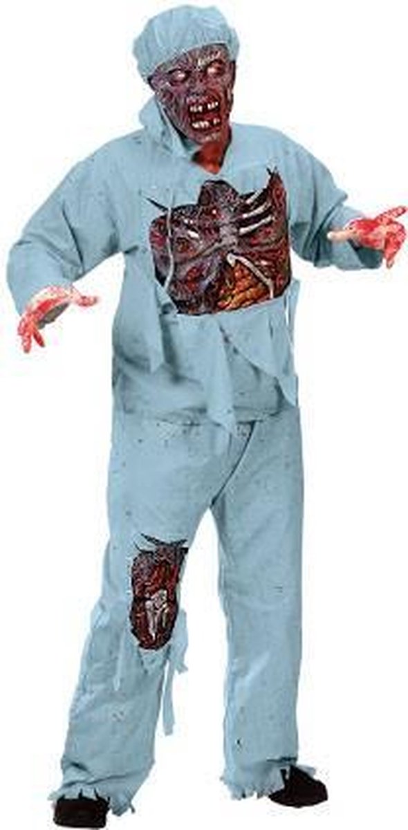Zombie pak kostuum chirurg dokter halloween met masker en handschoenen - apocalyps groen eng skelet zombiepak horror