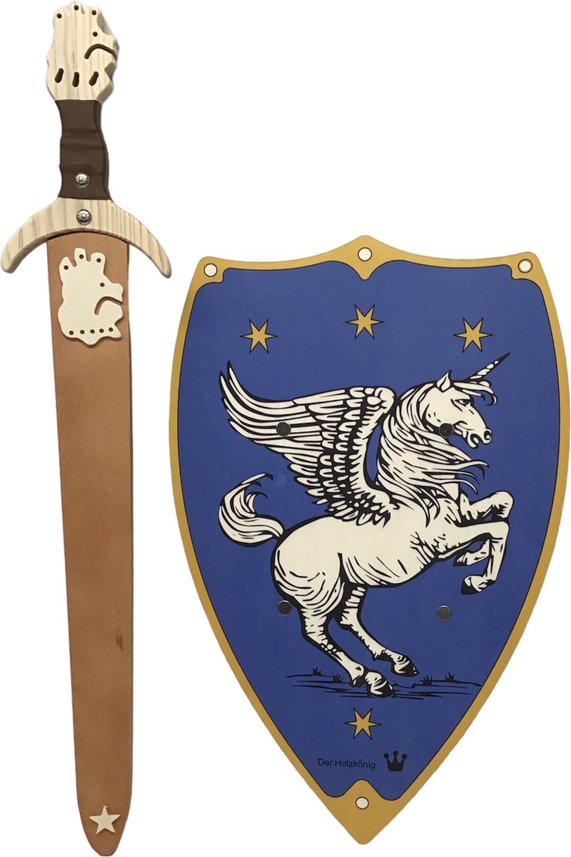 houtenzwaard leeuw met schede en ridderschild eenhoorn kinderzwaard ridderzwaard schild ridder zwaard