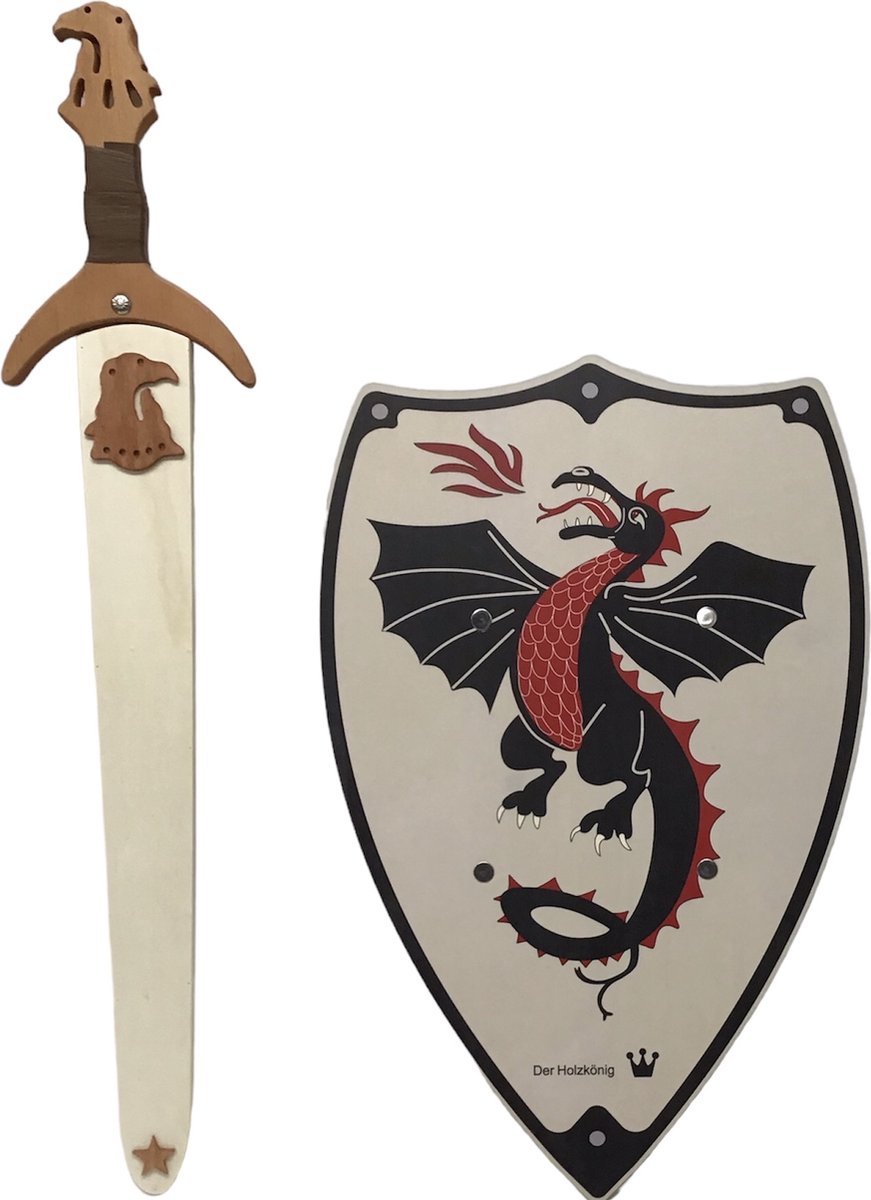 zwaard met schede adelaar en ridderschild draak kinderzwaard houten ridder schild