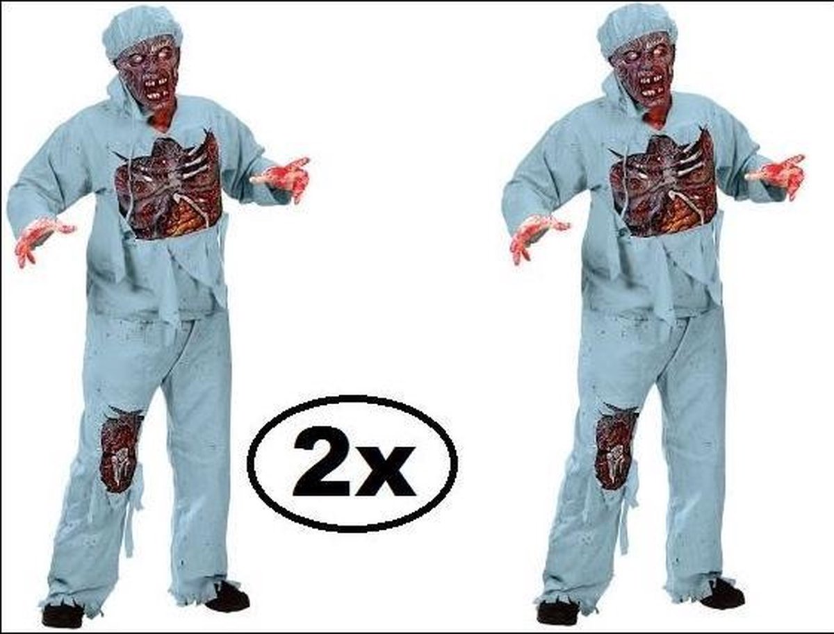 2x Zombie dokter outfit - Halloween horror zombie scary met infuuszak themafeest dokter