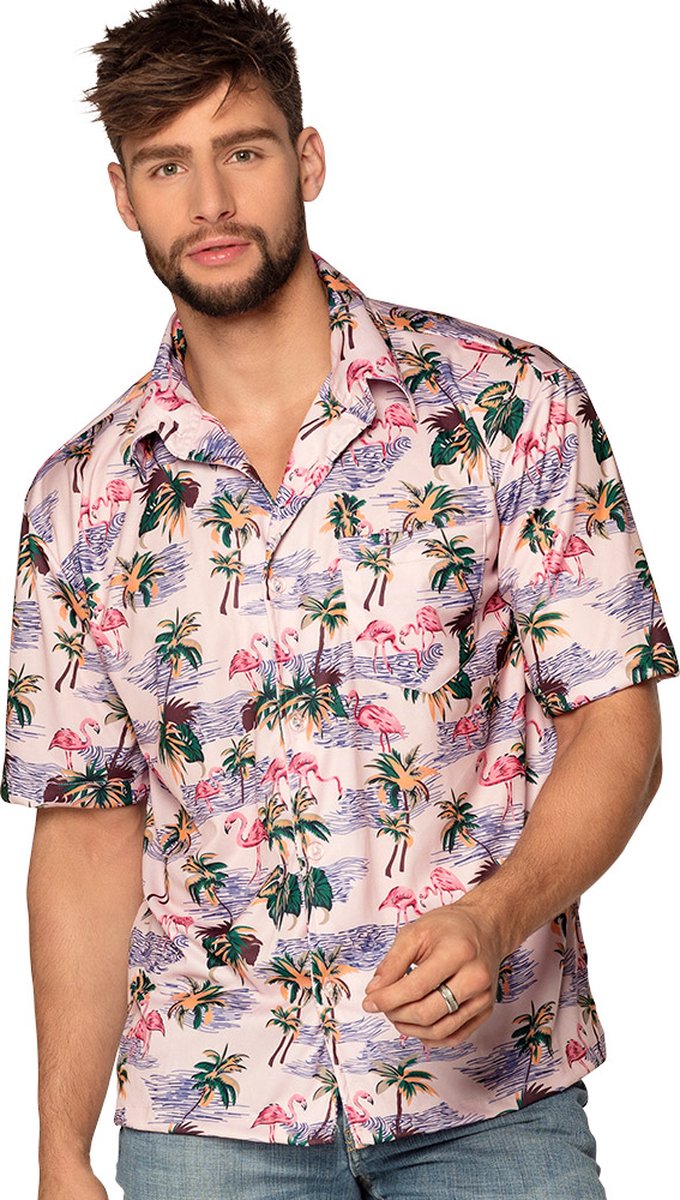 Boland - Shirt Flamingo (L) - Multi - L - Volwassenen - Flamingo - Hawaii