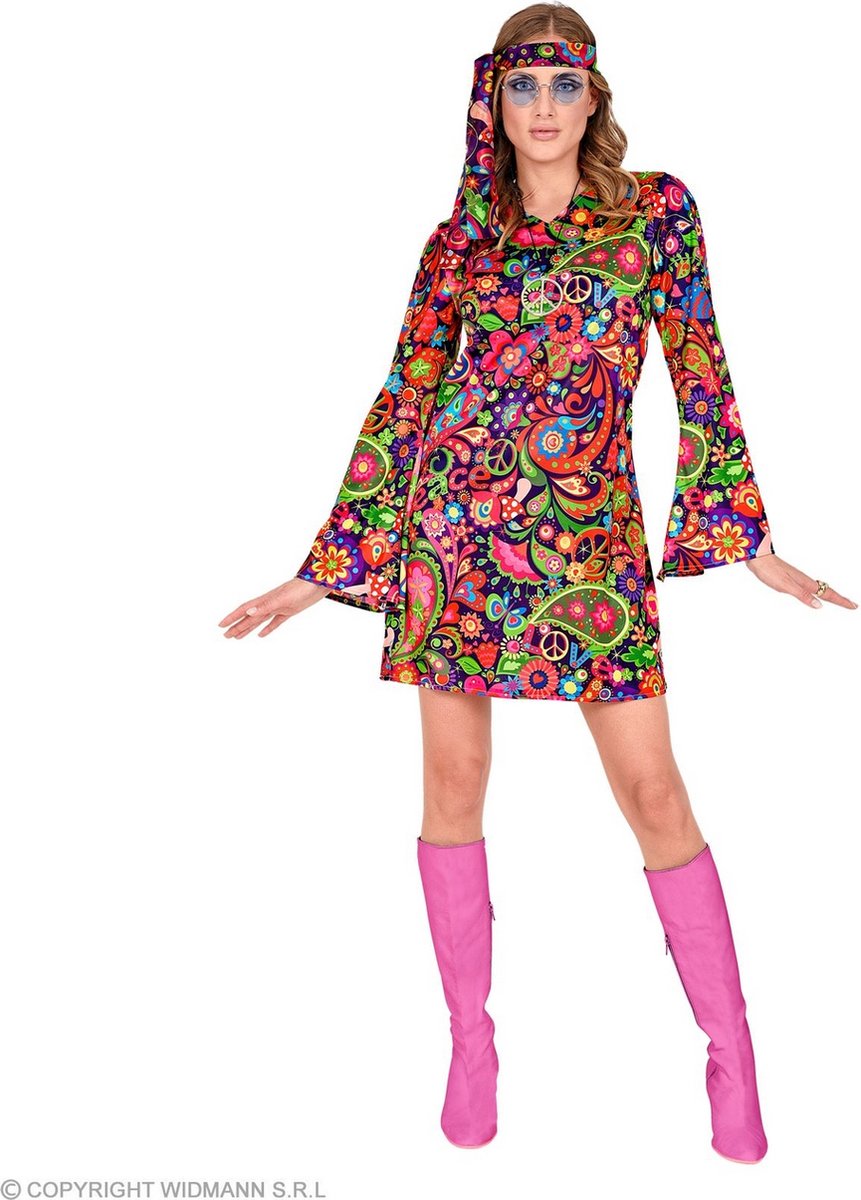 Widmann - Hippie Kostuum - Hippe Tante Anja Jaren 70 - Vrouw - Multicolor - Medium - Carnavalskleding - Verkleedkleding