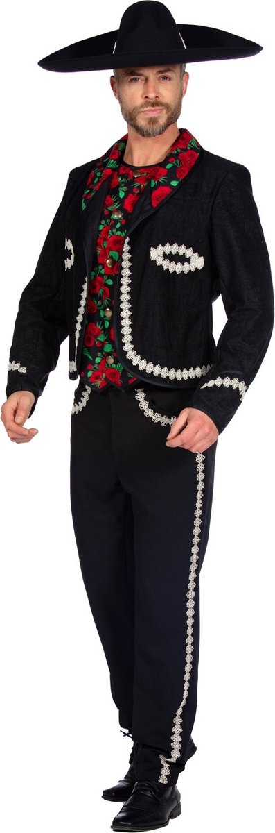 Wilbers & Wilbers - Spaans & Mexicaans Kostuum - Mexicaanse Mariachi Bandlid Carlos - Man - Zwart - Small - Carnavalskleding - Verkleedkleding