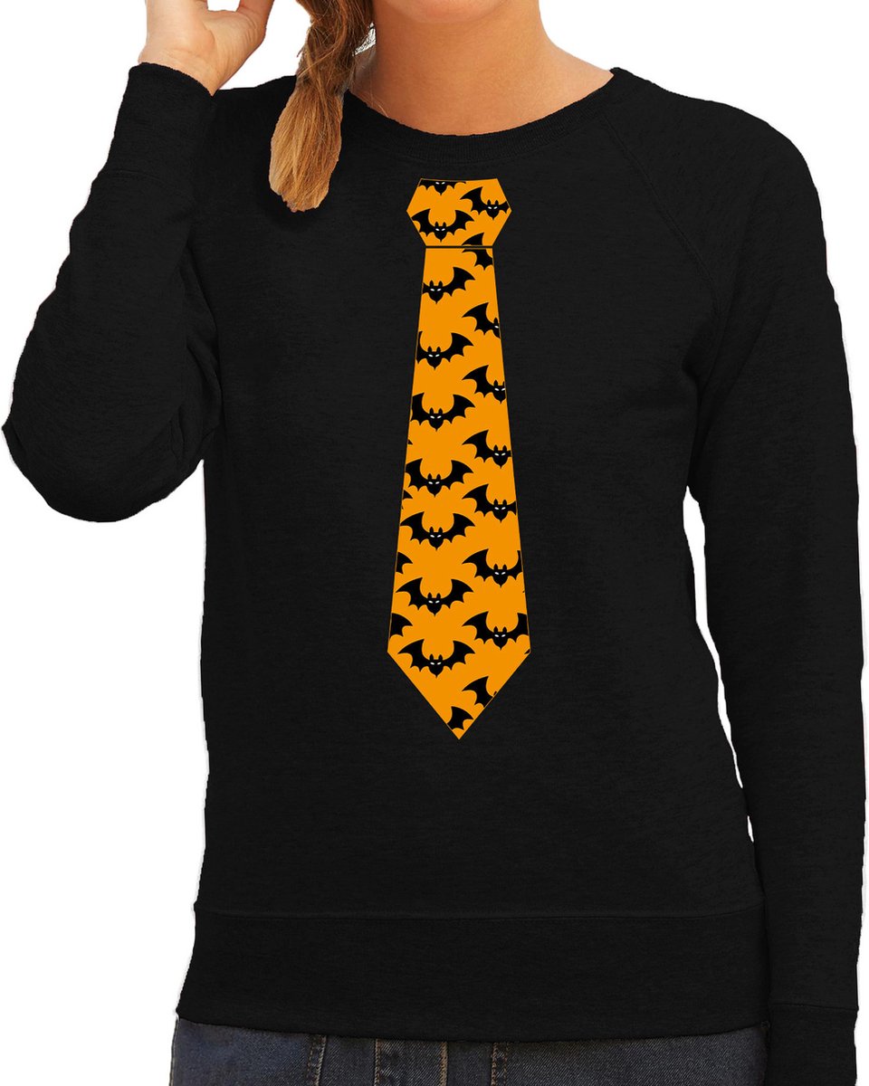Bellatio Decorations Halloween thema verkleed sweater / trui stropdas vleermuizen - dames L
