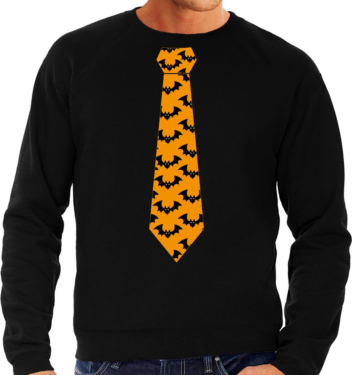 Bellatio Decorations Halloween thema verkleed sweater / trui vleermuis stropdas - heren L