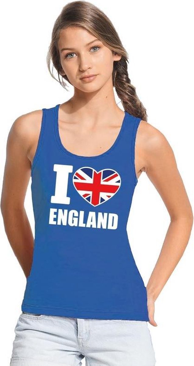 Blauw I love Groot-Brittannie supporter singlet shirt/ tanktop dames - Engels shirt dames L