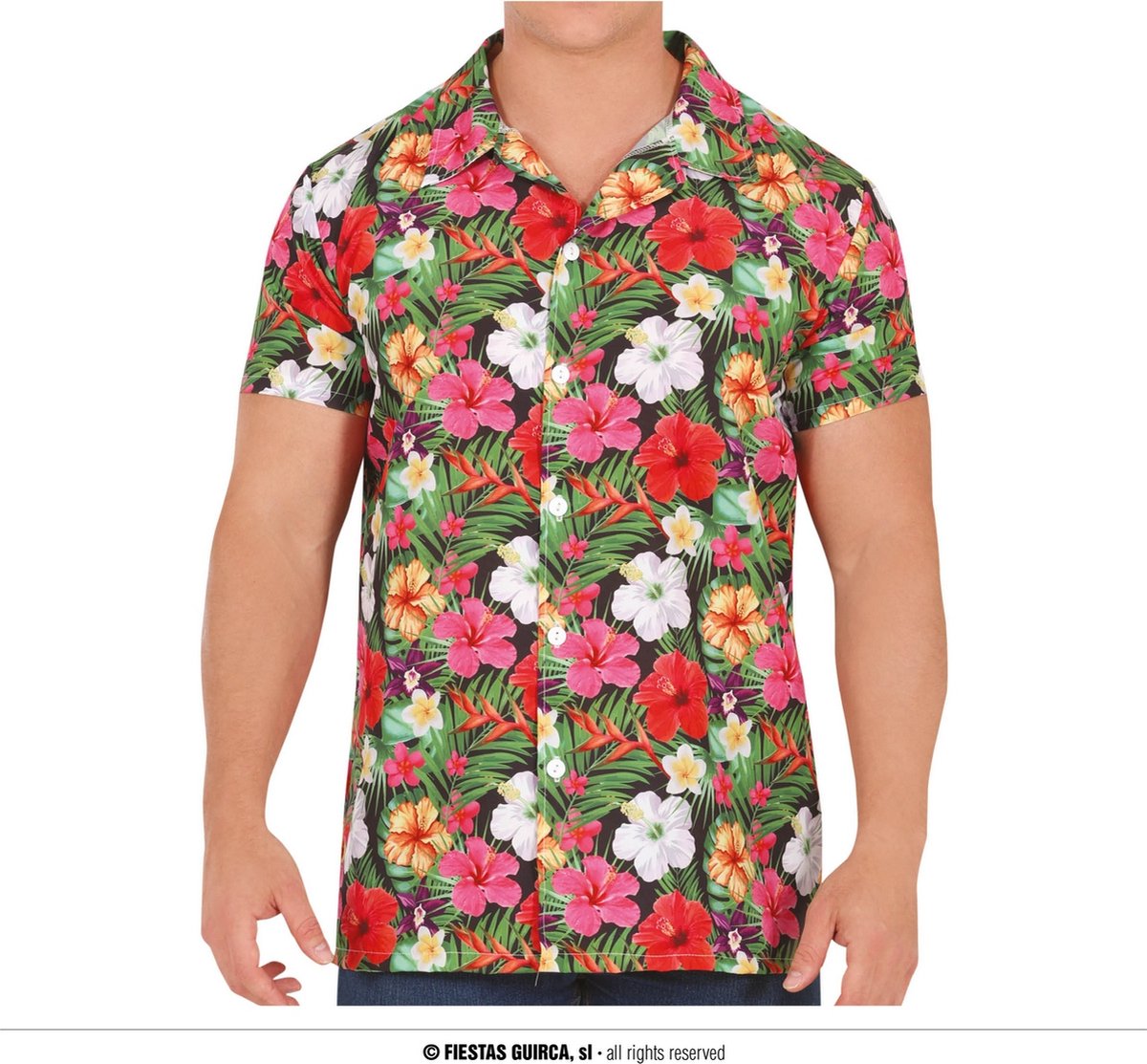 Guirca - Hawaii & Carribean & Tropisch Kostuum - Tropical Hawaii Flower Beach Blouse Man - Multicolor - Maat 48-50 - Carnavalskleding - Verkleedkleding