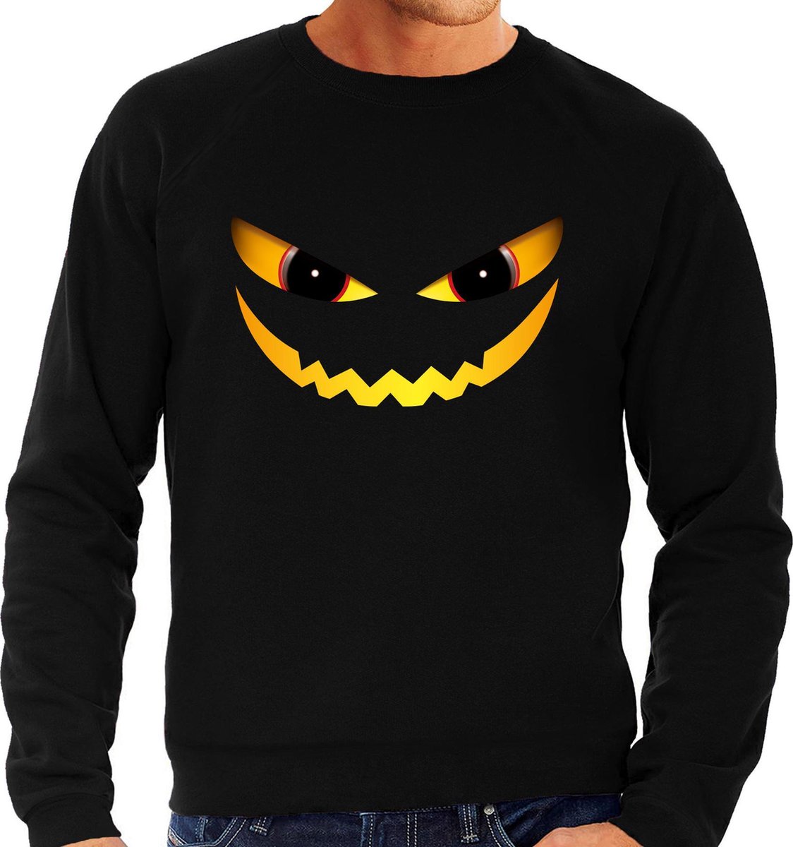 Halloween Duivel gezicht halloween verkleed sweater zwart voor heren - horror trui / kleding / kostuum XL