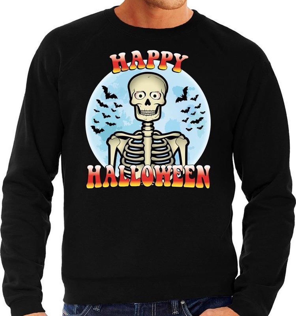 Halloween Happy Halloween skelet verkleed sweater zwart voor heren - horror skelet trui / kleding / kostuum L