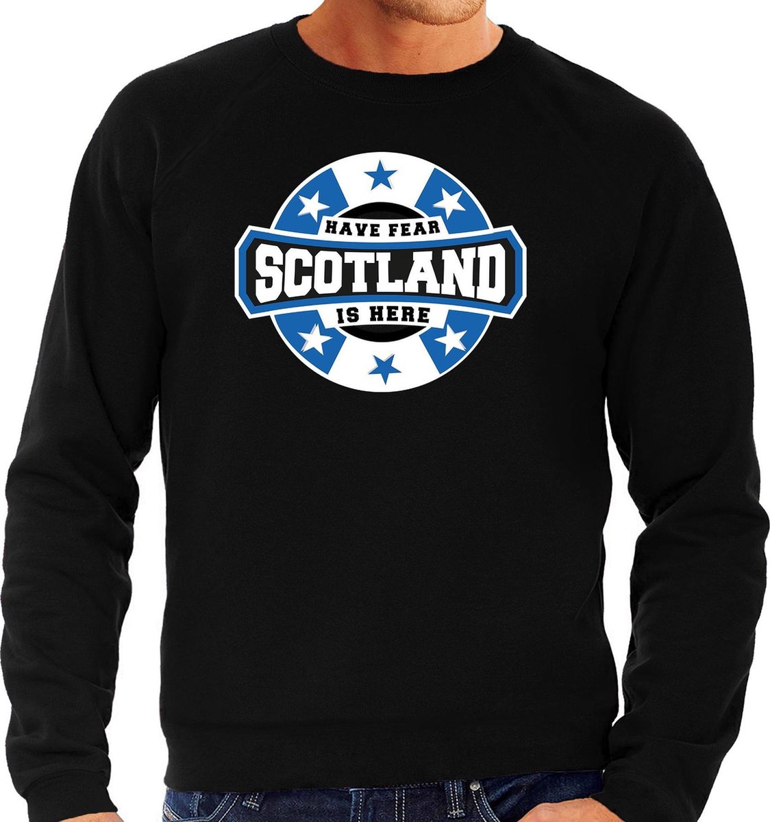 Have fear Scotland is here sweater met sterren embleem in de kleuren van de Schotse vlag - zwart - heren - Schotland supporter / Schots elftal fan trui / EK / WK / kleding XL