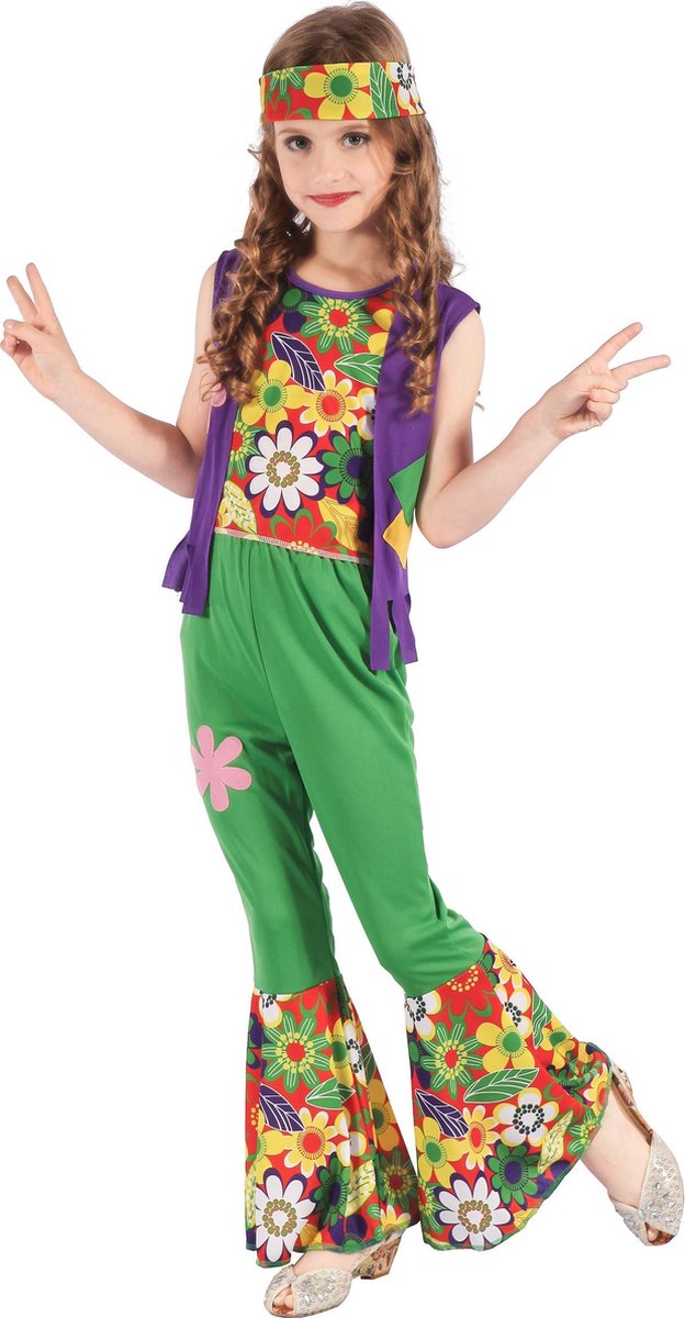LUCIDA - Hippie Flower Power kostuum voor meisjes - L 128/140 (10-12 jaar)
