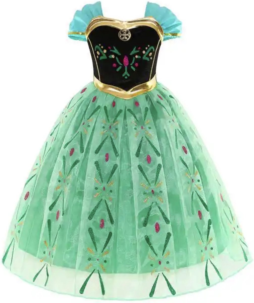 Prinses - Anna jurk - Frozen - Prinsessenjurk - Verkleedkleding - Groen - Maat 98/104 (2/3 jaar)