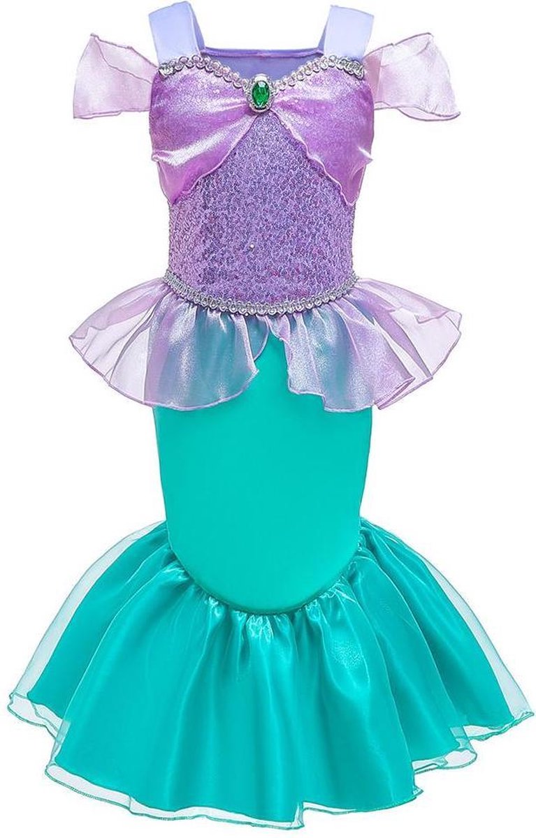 Prinses - Ariel jurk - Prinsessenjurk - Verkleedkleding - Paars - Maat 104 (3/4 jaar)
