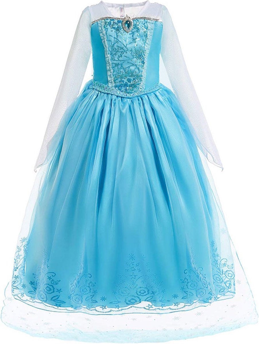 Prinses Elsa jurk - Frozen - Prinsessenjurk - Blauw - Verkleedkleding - Maat 122 (6/7 jaar)